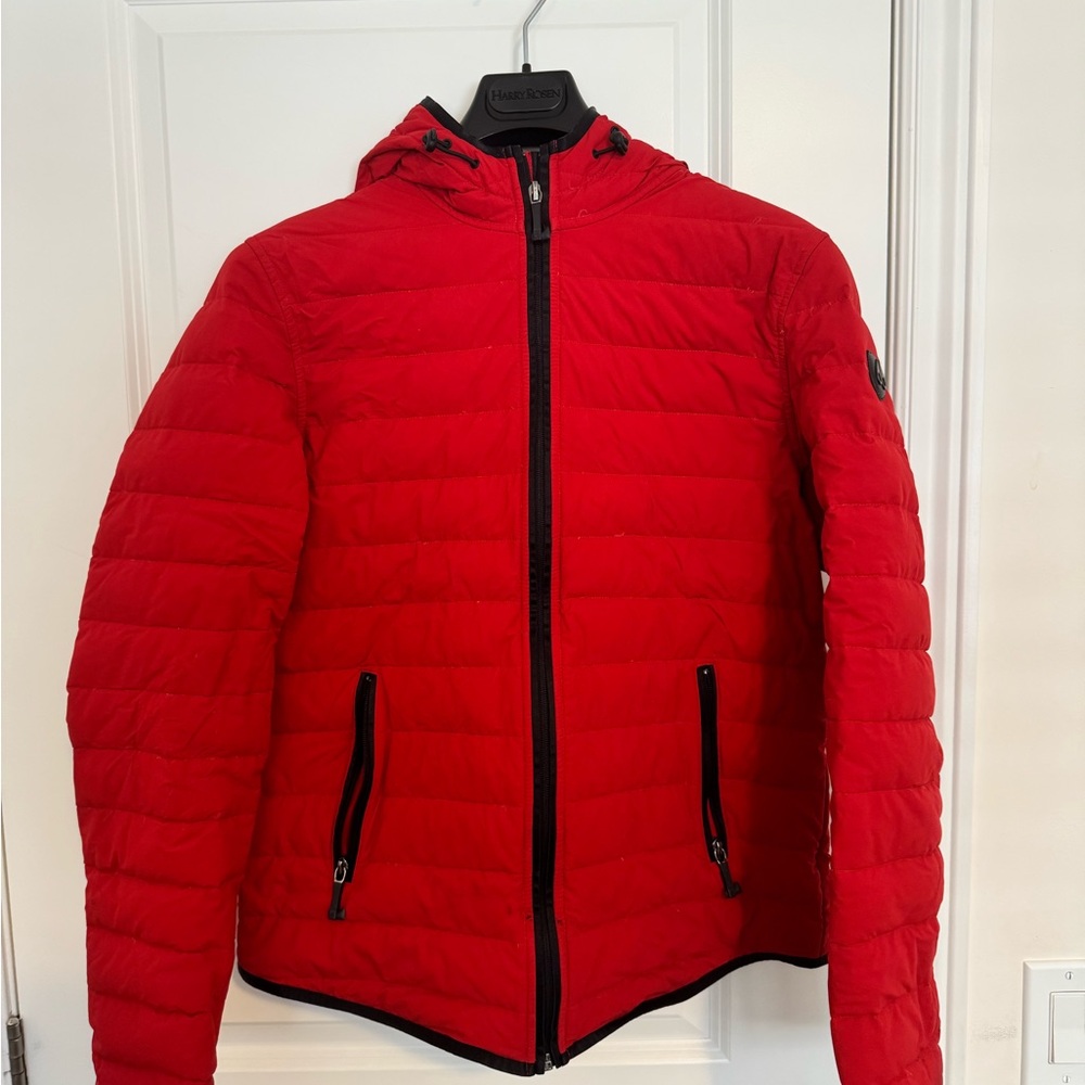 Moose Knuckles Red Puffer Jacket Quilted Design High Collar